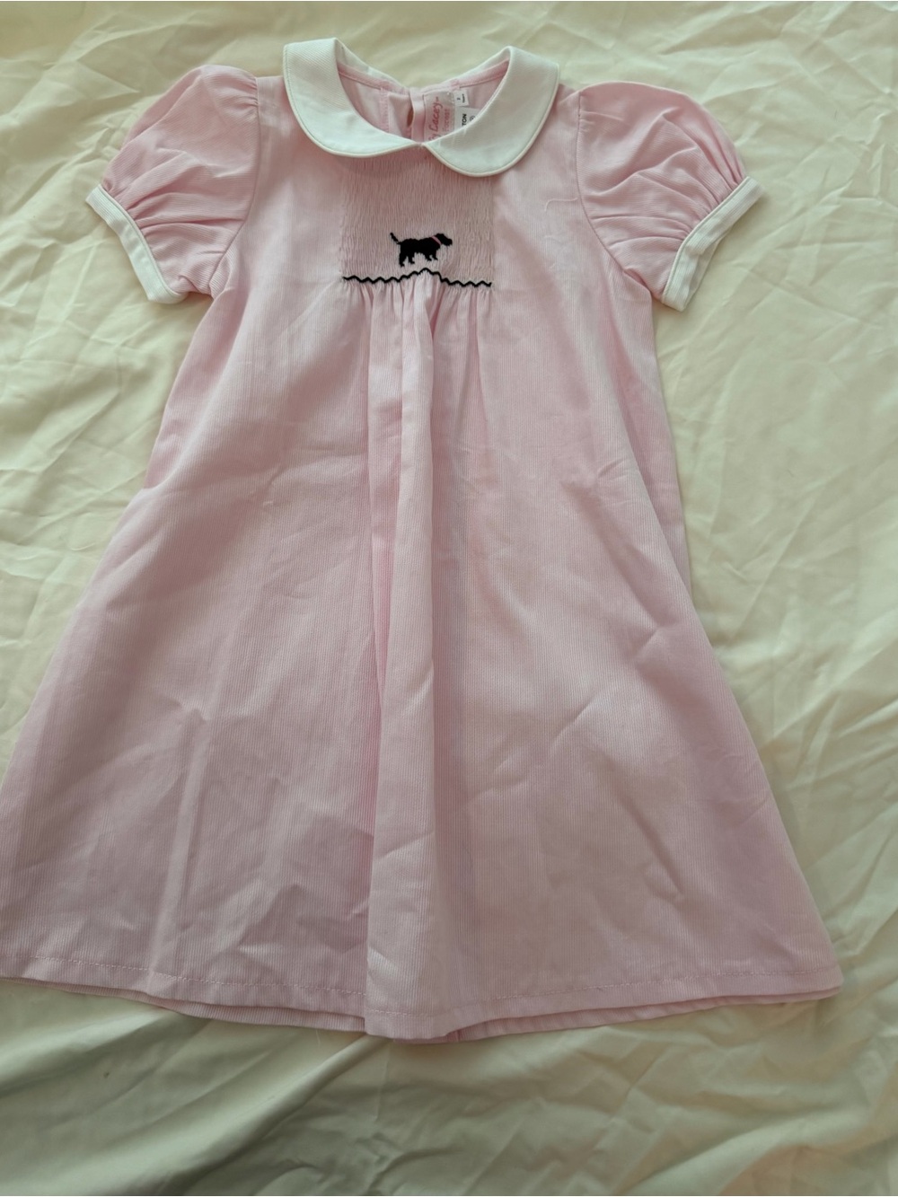 NWOT Emily Lacey Pink Peter Pan Collar Dress with Puppy Motif